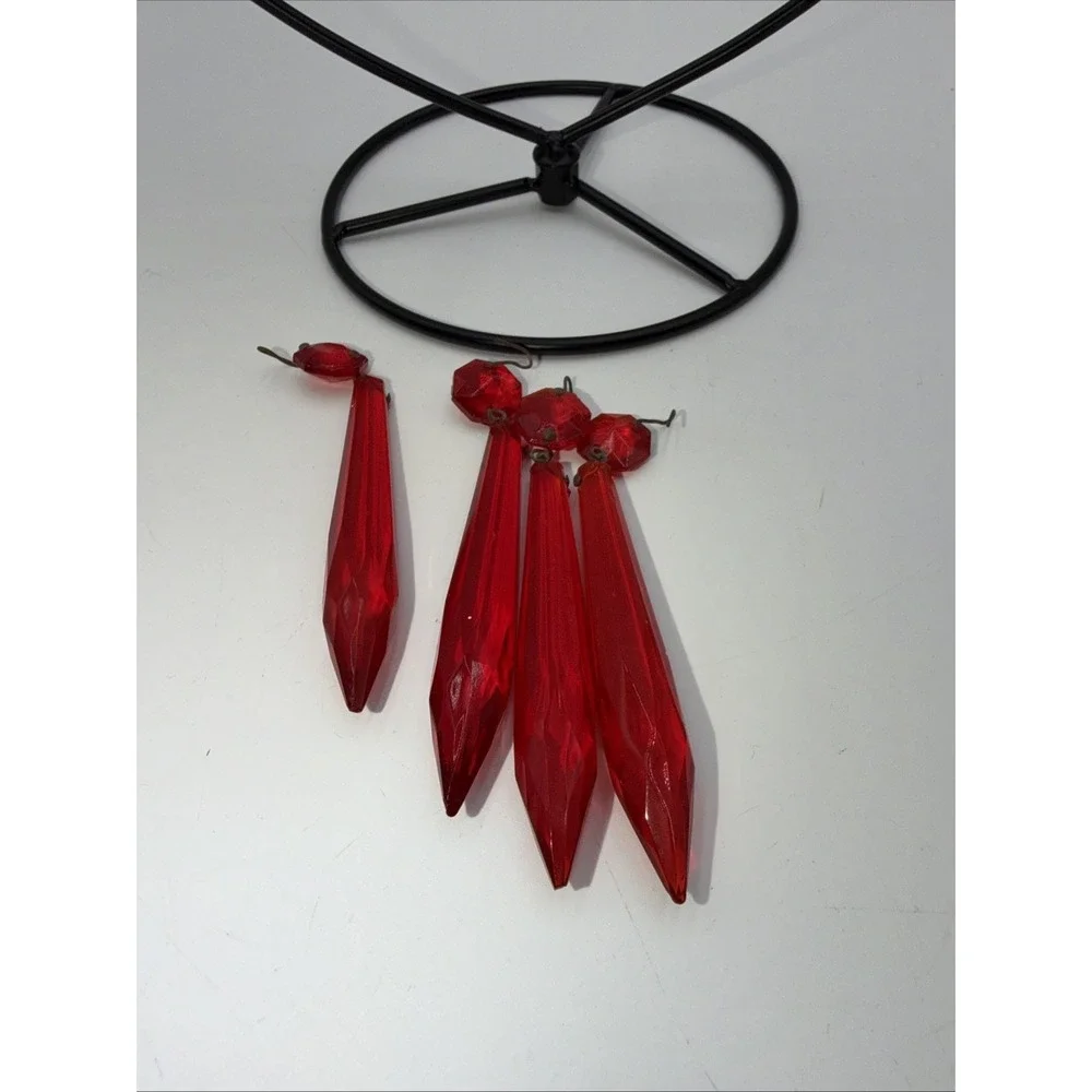 Victorian Antique Lot Of 5 RUBY RED Spear Prisms 3 3/4
